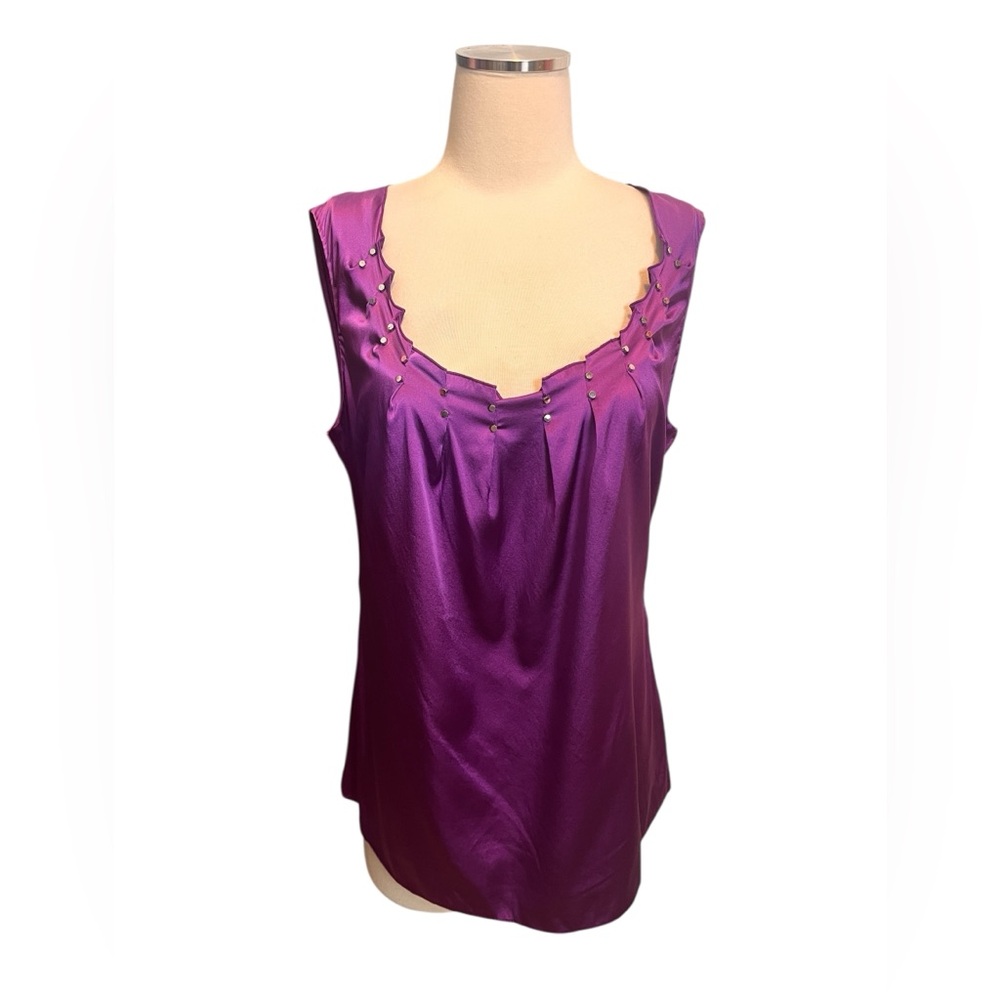 Elie TAHARI Purple Sleeveless Top with Studded Neckline Sz M